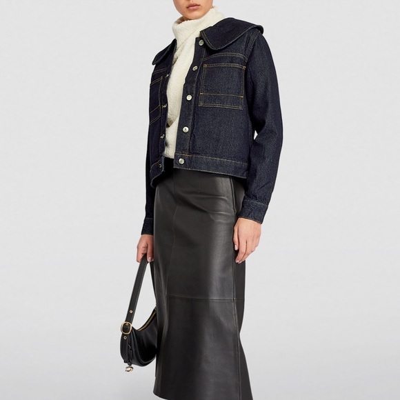 CLAUDIE PIERLOT Wide-Collar Denim Jacket in Blue - Picture 4 of 12